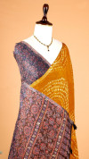 Yellow color soft cotton shibori print saree with ajrakh pallu