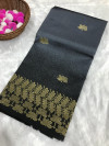 Gray color handloom silk saree with golden zari weaving work