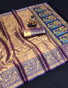 Brown color soft kanjivaram silk saree with zari weaving work