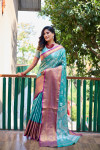 Firoji color tissue silk saree with zari weaving work