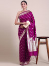 Magenta color banarasi cotton silk saree with zari weaving work