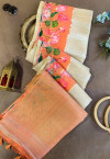 Orange color soft silk saree with pichwai printed work