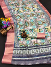 Multi color dola silk saree with kalamkari printed design