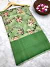 Pista green color softy silk saree with zari weaving & digital printed work