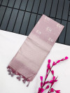 Dusty pink color soft linen silk saree with zari weaving work