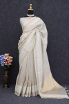 Off white color tussar silk saree with zari weaving work
