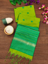 Parrot green color soft raw silk saree with weaving work