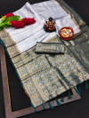 Sky blue and rama green color kanjivaram silk saree with zari weaving work