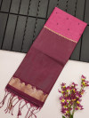 Pink color khadi raw silk saree with floral weaving border