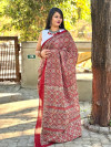 Multi color soft cotton saree with ajrakh printed work