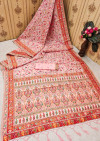 Baby pink color pashmina silk saree with weaving work