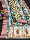 Multi color dola silk saree with kalamkari printed design