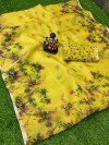 Yellow color organza silk saree with digital printed work