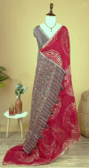 Red color soft cotton saree with digital printed work