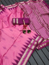 Pink color soft tussar silk saree with weaving temple border