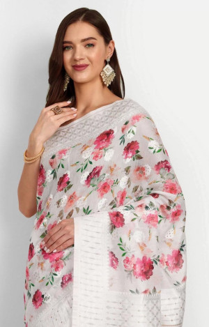 Multi color soft linen cotton silk saree with digital printed work