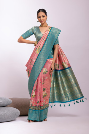 Pink soft kanjivaram silk saree with zari weaving work