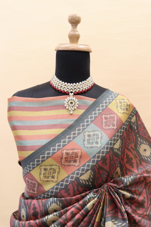 Pink color cotton silk saree with digital printed work