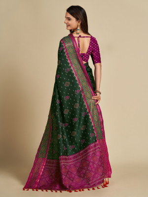 Dark green color patola silk saree with weaving work