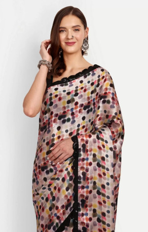 Multi color soft satin silk saree with digital printed work