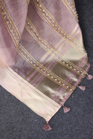 Baby pink color soft tussar silk saree with zari weaving work