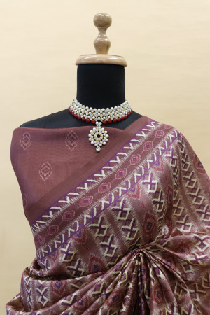 Magenta color soft cotton silk saree with digital printed work