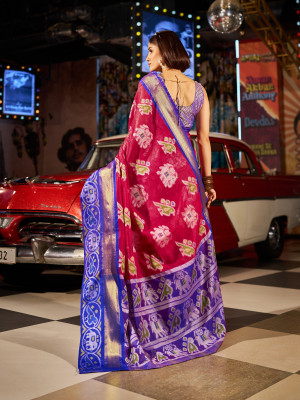 Rani pink color soft patola silk saree with weaving work