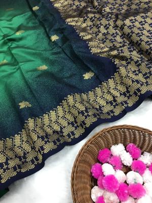 Rama green color handloom silk saree with golden zari weaving work