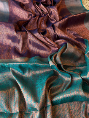 Navy blue color soft kanjivaram silk saree with zari weaving work