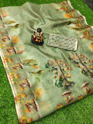 Multi color organza silk saree with digital printed work