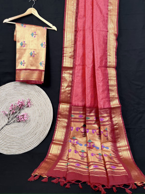 Gajari color tussar silk saree with bandhani weaving work
