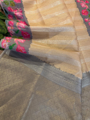 Gray color soft silk saree with pichwai printed work