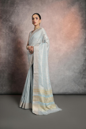 Sky blue color mulberry silk saree with zari weaving work