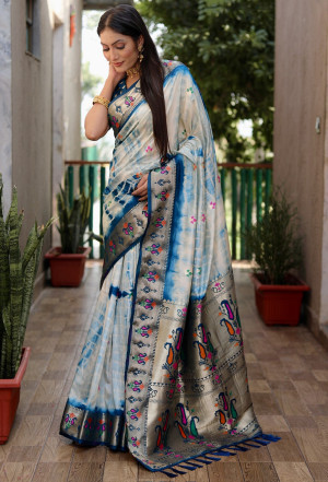 Firoji color dola silk saree with zari weaving work