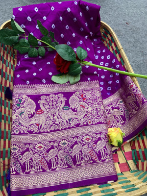 Magenta color bandhej silk saree with meenakari weaving work