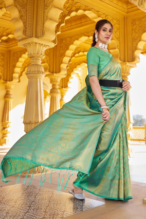 Green color soft silk saree with zari weaving work