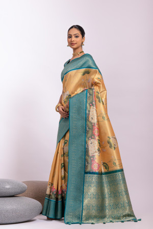 Yellow soft kanjivaram silk saree with zari weaving work