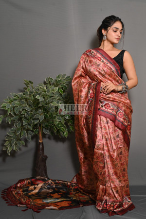 Peach color soft silk saree with digital printed work