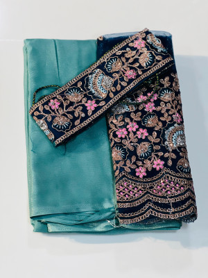 Sky blue color coding chiffon saree with embroidery work