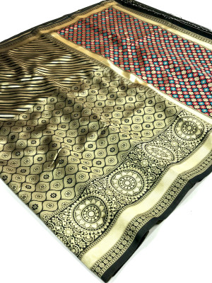 Black color banarasi silk saree with zari weaving work