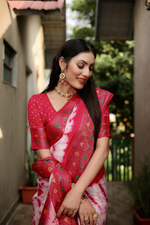 Rani pink color dola silk saree with sibori printed work