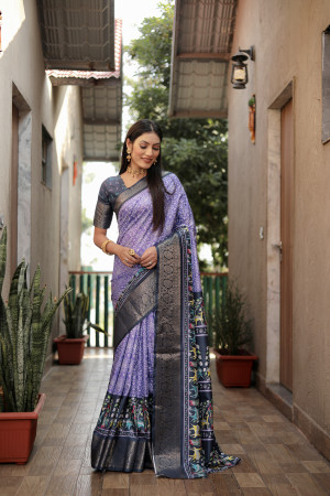 Lavender color dola silk saree with digital printed work