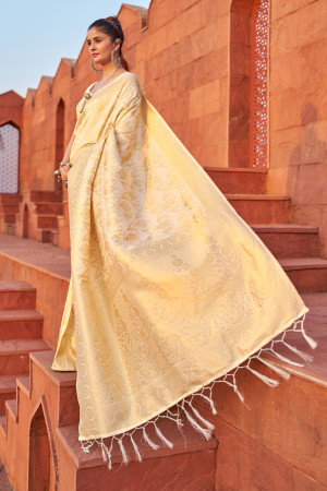 White color soft silk saree with zari weaving work