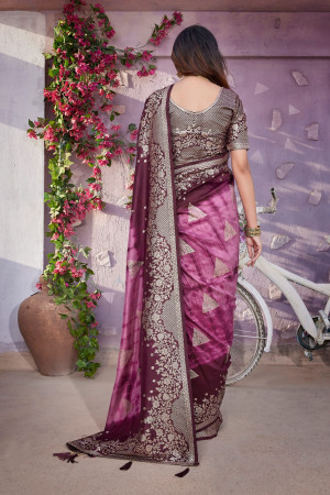 Magenta color viscose silk saree with zari weaving work