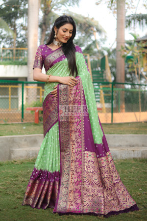 Multi color bandhej silk saree with zari weaving work