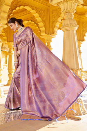 Purple color soft silk saree with zari weaving work