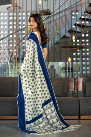 Navy blue color soft handloom cotton saree with woven design