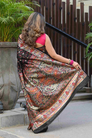 Black color soft cotton saree with woven design & pashmina work
