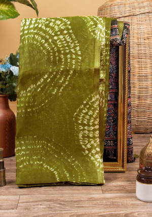 Mahendi green color soft cotton saree with digital printed work