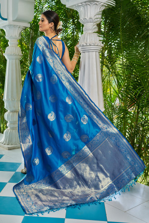Firoji color soft silk saree with zari weaving work